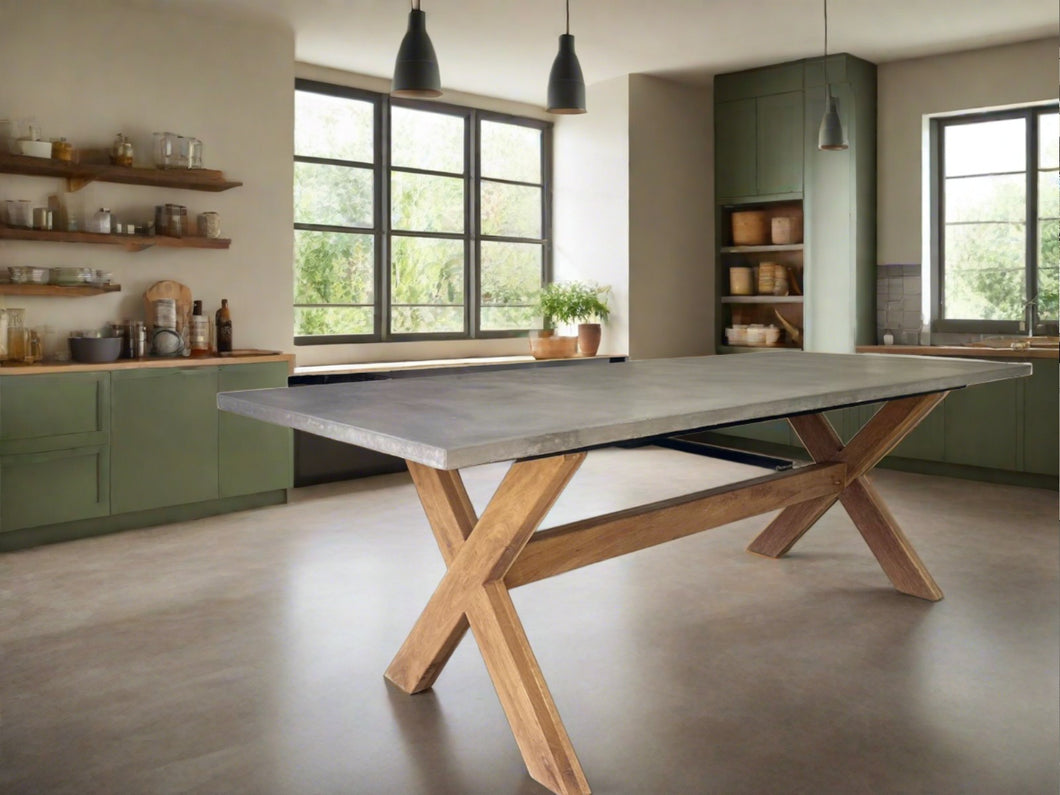 Concrete Table with Wooden Legs